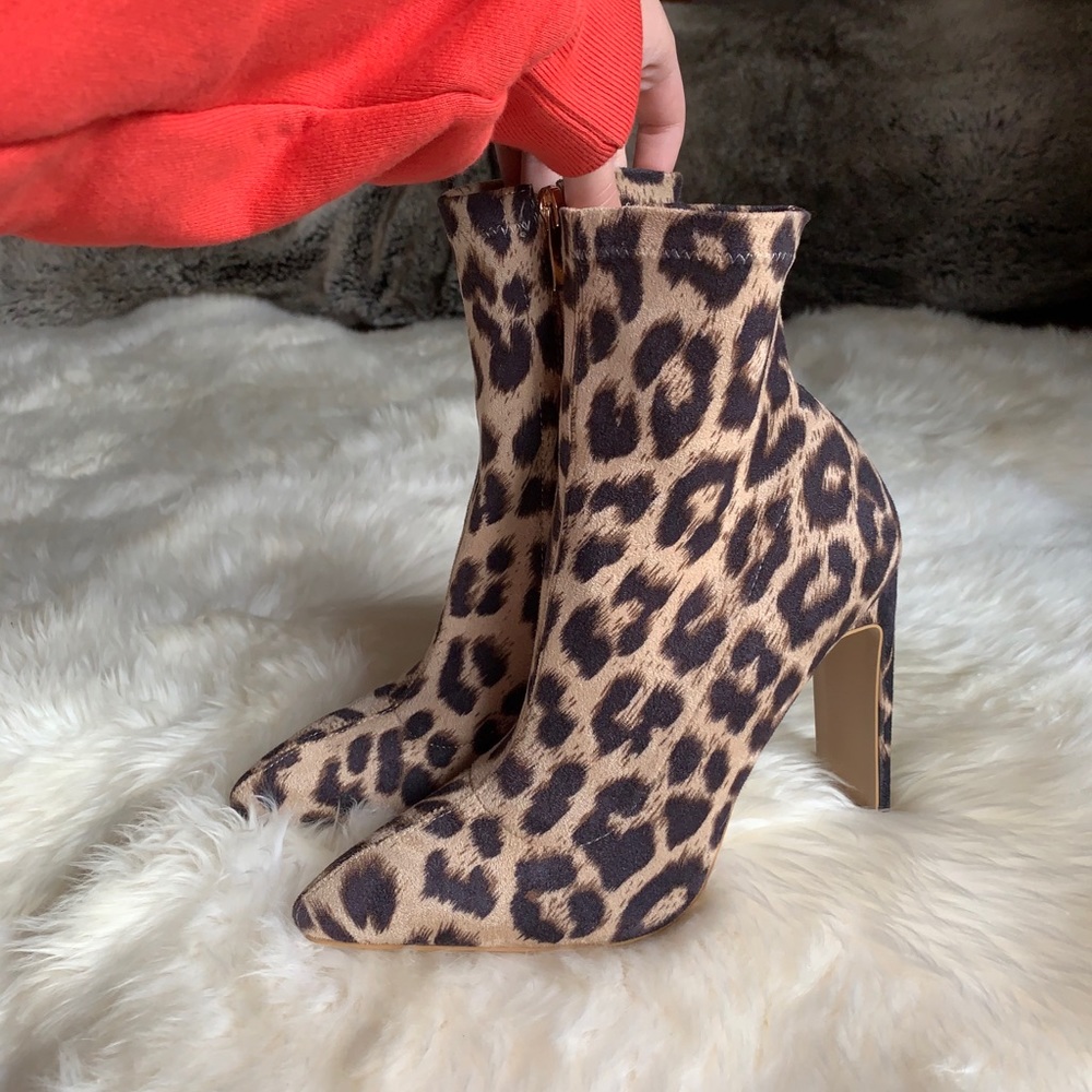 Billini Leopard High Heeled Sock Booties